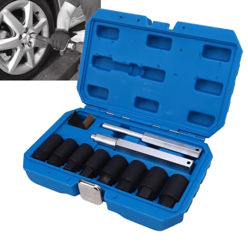 Alomejor Wheel Lock Removal Kit CR MO 1 2in Drive Lug Nut Extractor Kit 10 Piece with Reverse Spiral Grip 8 Sizes 18mm to 25mm for Cars SUVs Trucks Boat Home Repair
