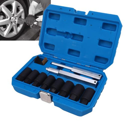 Alomejor Wheel Lock Removal Kit CR MO 1 2in Drive Lug Nut Extractor Kit 10 Piece with Reverse Spiral Grip 8 Sizes 18mm to 25mm for Cars SUVs Trucks Boat Home Repair
