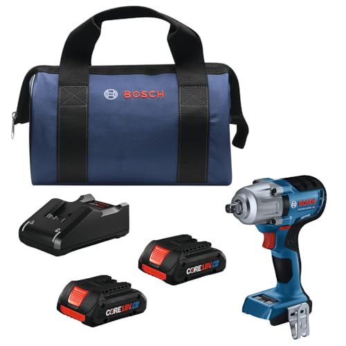 Bosch GDS18V-330PCB25 18V Brushless 1/2 In. Mid-Torque Impact Wrench Kit with Pin Detent and (2) CORE18V® 4 Ah Advanced Power Batteries - style: Industrial