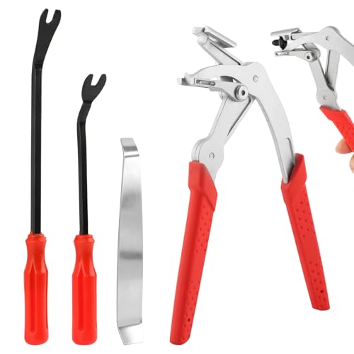 Car Clip Pliers Set, Professional Auto Clip Removal Pliers Tool with 3 Pcs Car Trim Removal Tool, Angled Jaw Trim Clip Release Tool Kit for Door Panel, Dashboard, Interior & Exterior Trim