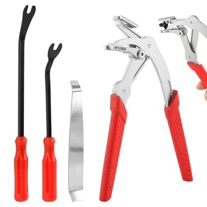 Car Clip Pliers Set, Professional Auto Clip Removal Pliers Tool with 3 Pcs Car Trim Removal Tool, Angled Jaw Trim Clip Release Tool Kit for Door Panel, Dashboard, Interior & Exterior Trim