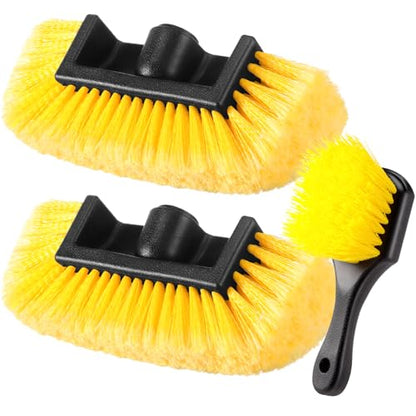 Vesici 2 Pcs 10 Inch Car Wash Brush Head with Soft Detailing Bristle Flow Through Car Cleaning Brush with 1 Pcs Stiff Bristle Wheel Brushes for Car Motorboat Rv Facades of Houses Wheel Carpet (Yellow) - color: Yellow