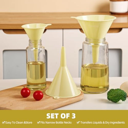 Plastic Kitchen Funnel Set of 3, Round Kitchen Funnels for Filling Bottles, Durable and Multifunctional Funnels for Filling Canning, Cooking, Lab or Car Oil (Milk Yellow) - color: Milk Yellow