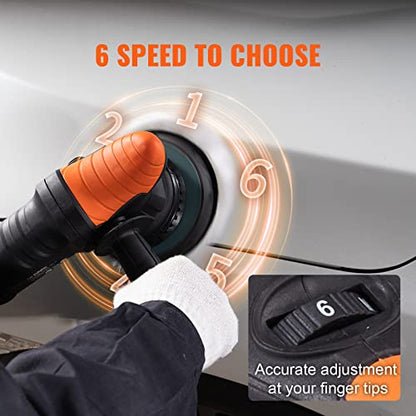 Happybuy Buffer Polisher, 6-Inch Random Orbital for Car Detailing, 6 Variable Speed 1900-4600RPM Dual Action Polisher Waxer Kit, Detachable Handle for Car, Boat, Ideal for Polishing and Waxing
