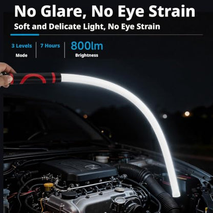 28.7'' Bendable Led Flashlight Stick - 800 Lumens Flexible Led Work Light Rechargeable, with 360° Flexible Neck, 3 Light Modes, Waterproof for Car Repairs, Inspections in Tight Spaces