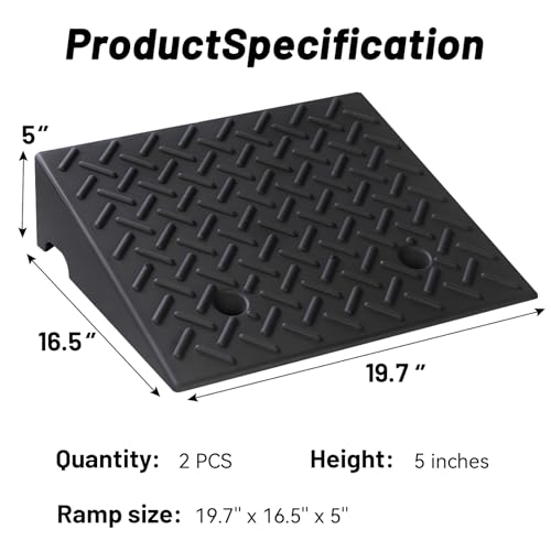 2 Pack Rubber Curb Ramps for Driveway, 5" Height, Heavy Duty 4 Ton (8818 lbs) Capacity, for Lawn Mower, Wheelchair, Motorcycle, Car, Loading Dock & Threshold - size: 5" Rise