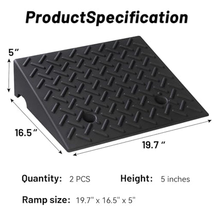 2 Pack Rubber Curb Ramps for Driveway, 5" Height, Heavy Duty 4 Ton (8818 lbs) Capacity, for Lawn Mower, Wheelchair, Motorcycle, Car, Loading Dock & Threshold - size: 5" Rise