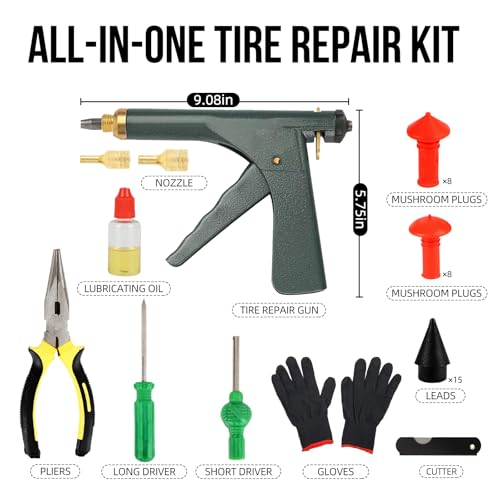 Tire Gun Plug Repair Kit Tire Gun Repair Kit Tire Plug Kit Heavy Duty Professional Car Tire Repair Kit with Plugs Tire Patch Kit Tire Puncture Repair Kit Tire Plug Repair Kit (Green) - color: Green