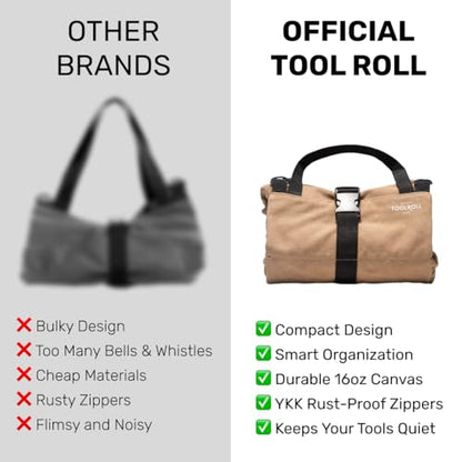 Official Legacy Tool Roll Bag, 5-Pocket, 20 x 12 in, Khaki, Made in USA | Easy to Carry Roll Up Tool Bag, Durable Canvas, Rust-Proof YKK Zippers, Secure Buckle, Loving Gift for Electrician, Mechanics - color: Khaki, size: Legacy - Standard (20 x 12 in)