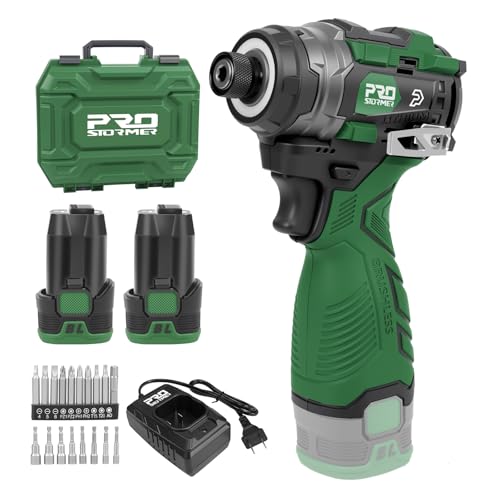 Prostormer 17V Cordless Impact Driver Set, 140Nm Brushless Screwdriver with 3 Variable Speed, 1/4” Hex Chuck, 18 Pcs Bits, 1.5Ah Batteries & Charger - color: Green, size: 17V Impact Driver