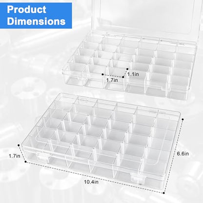 Screw Organizer Box, Organizing and Sorting Small Parts and Tools, 36 Grids Storage Container with Adjustable Dividers for Hardware, Screws, Nuts and Bolts, Beads and Fishing Accessories, Transparent