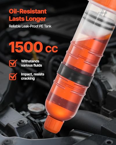 VEVOR 1500CC Fluid Extractor, Manual Automotive Fluid Pump Extractor, Oil Syringe with Long Hose and Extension Tubes Easy Oil Change, Suction Pump for Lawn Mowers Cars Ships Golf Carts Motorcycles