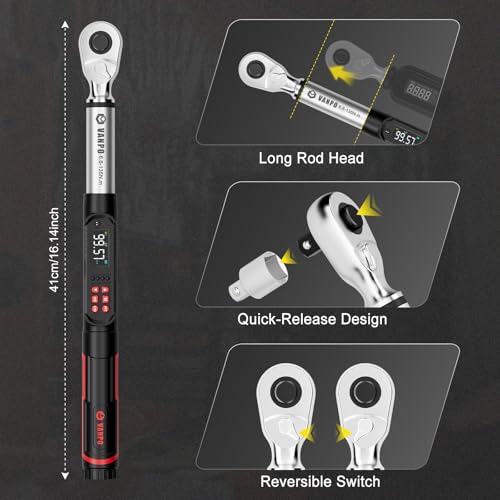 VANPO 3/8 Drive Digital Angle Torque Wrench 5-99.6 Ft.lb, ±2% Accuracy | 6.8-135 Nm Electronic Torque Wrench, Buzzer LED Vibration Alarm, Perfect Tools for Car, Motorcycle & Engine Repair - size: 5-99.5 ft.lb/6.8-135 N.m (3/8-Inch)