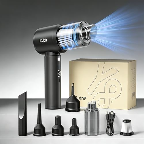 Mini Car Vacuum Portable Cordless with LED Light, 12000PA Powerful Suction, 80W High Power, Dual Hepa Filter, Car Vacuum Cleaner & Air Duster for Home, Desk, PC, Keyboard - color: Onyx