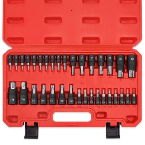 34-Piece Torx Bit Socket Set, 1/4", 3/8" and 1/2" Drive T6-T70 Solid Star Socket Set and Tamper Proof Torx Bit Socket Set,S2 Steel Bits and CR-V Sockets with Storage Case