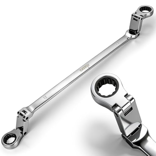 DISEN Extra Long Flex Head Ratchet Wrench Metric 12-13MM, Double Jointed Box End Ratcheting Combination Wrench, 72-Teeth, Cr-V Steel,12 Point - size: 12-13mm SET