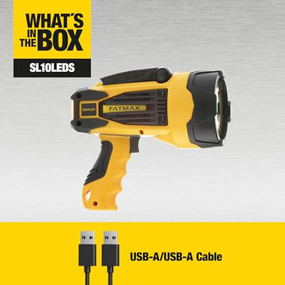 STANLEY FATMAX SL10LEDS Rechargeable 2200 Lumen Lithium Ion Ultra Bright LED Spotlight Flashlight with USB Power Charger - style: Standard