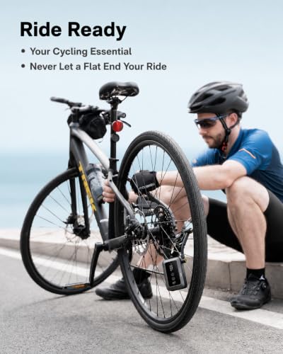 HOTO Electric Bike Tire Pump, Mini Bicycle Pump, 25s Fast Inflate | Portable Bike Air Pump with Presta & Schrader Valve for Road Bike, Mountain Bike, Motorcycle, Scooter, Sports Ball, Outdoor