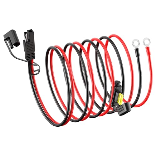LEICESTERCN 10AWG SAE to O Ring Terminal Harness 6FT Quick Disconnect Extension Cable with 20A Fuse 12V 24V Heavy Duty Silicone Battery Charger Maintainer Cord for Motorcycle Car RV Boat - color: 10AWG-6FT