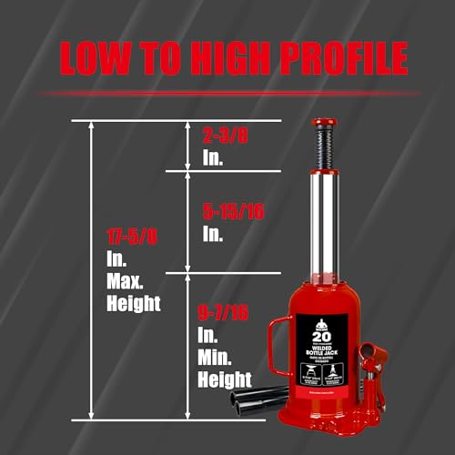 Jack Boss Bottle Jack 20 Ton (40,000 LBs) Hydraulic Car Jack, Fit for Auto Truck Repair and House Lift, Red - size: 20 TON