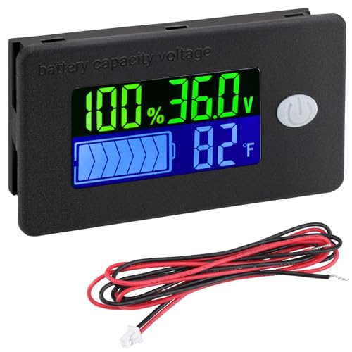 Drok 36v Lithium Golf Cart Battery Meter - LCD Display Lithium Battery Monitor 10-100v, Car Voltage Meter and Temperature Gauge - size: 36V