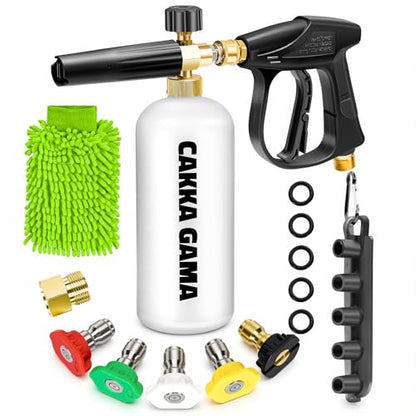 Pressure Washer Gun with Foam Cannon, Industrial Car Wash Foam Gun Kit 1/4 Quick Connector, Adjustable Soap Cannon with 5 Pressure Washer Nozzle Tips, Adapter, 1 Liter - size: Six-Piece Set