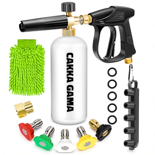 Pressure Washer Gun with Foam Cannon, Industrial Car Wash Foam Gun Kit 1/4 Quick Connector, Adjustable Soap Cannon with 5 Pressure Washer Nozzle Tips, Adapter, 1 Liter - size: Six-Piece Set