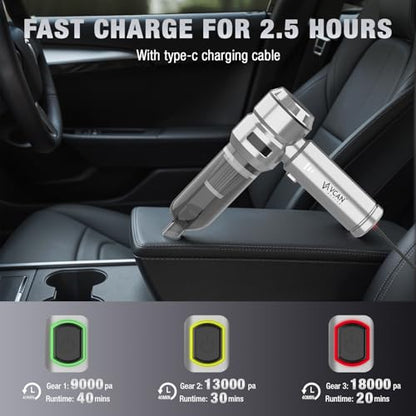 Car Vacuum Portable Cordless 22000PA High Power with Brushless Motor 4-in-1 Compressed Air Duster & Air Blower & Pump Hand Held Vacuum for Car, Home, Office, Ideal Gifts for Men & Women