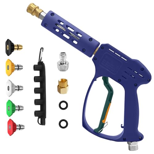 YeewayVeh High Pressure Washer Gun, 3/8" Quick Connect, Indigo | 5 Nozzles, M22 14mm/15mm Fitting, 5000PSI 8GPM Power Washer Wand for Car Wash