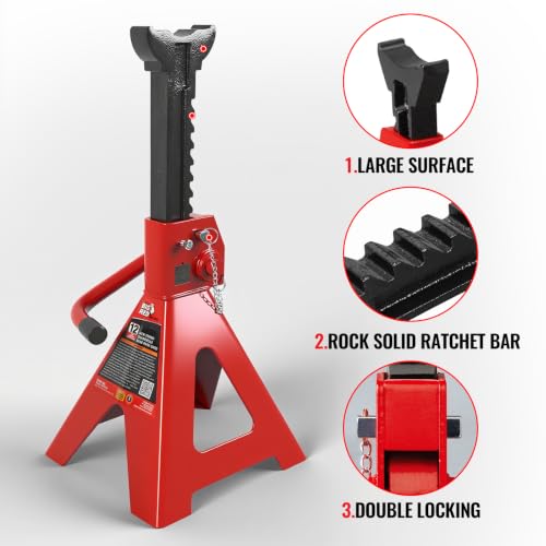 Big RED 12 Ton Jack Stands with Lock Adjustable Height to 28.15'',Heavy-Duty Car Jack Stands Fit for Cars, SUVs, and Most Automobiles, Red, 2 Pack - style: 12 ton jack stands