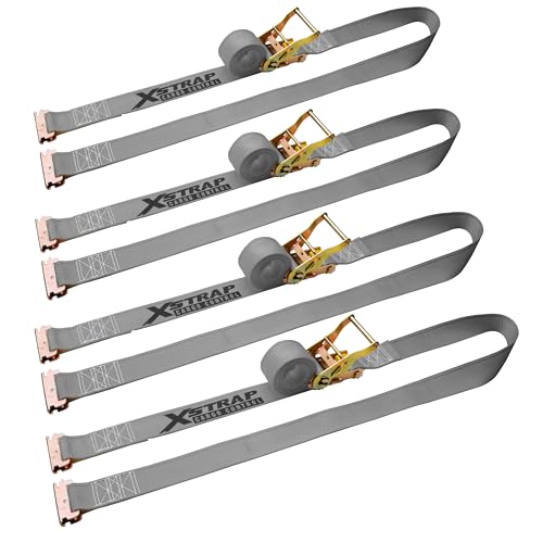 XSTRAP STANDARD 4-PK 2" x 16' E-Track Heavy Duty Ratchet Tie Down Straps | 4,400lbs Break Strength Cargo Securement Straps for Trailers, Trucks, Vans & Motorcycles with Spring Fittings (Grey) - size: Grey-4PK-16FT