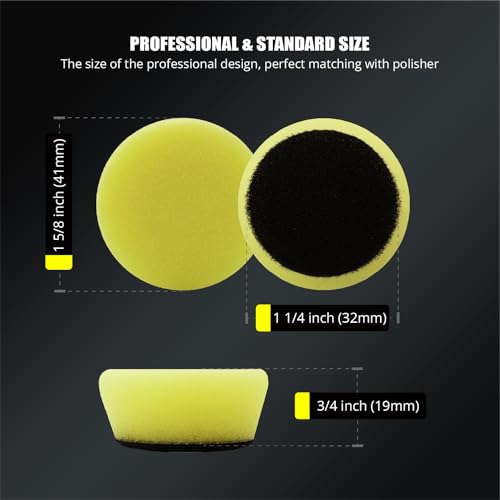 SPTA Yellow T80 Mini High-Cut Foam Polishing Pad Sets, 5Pcs 1.3inch/32mm Sponge Polishing Buffing Pads, Car Foam Detail Polishing Pad Kit for Car Detail Polishing, Small Area Polishing -FPTSS1Y - color: 5Pcs Yellow T80 High-Cut Pad, size: 1.3 Inch (32mm)