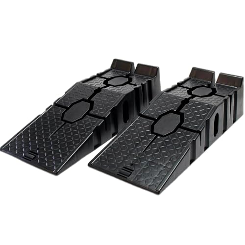 Car Ramps for Oil Changes, 6.7" Lift, 2.5 Ton(5500LB Capacity) | 15° Low Profile Slope, 1.9" Overrun Stopper, Anti-Slip Diamond Texture, Stackable Storage, Cars SUVs Trucks