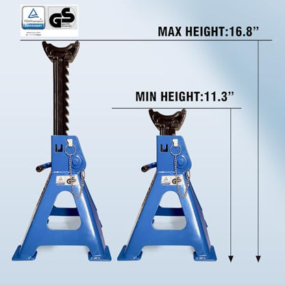Car Jack Stands 3 Ton with Double Locking and Large Foot Base for Lifting Cars,SUVS,MPVS, Heavy Duty Steel, 6600 lb Capacity, 1 Pair, Blue - size: 3T+Wheel blocks