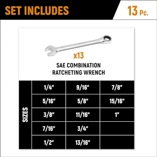 GEARWRENCH 13 Piece 12 Point Ratcheting Combination Wrench Set SAE | 9312 - size: One Size, style: 13 Piece SAE
