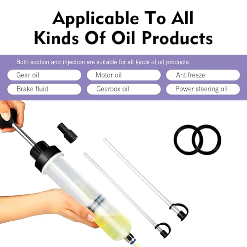 200cc Automotive Fluid Extractor Pump, Powerful Suction Manual Oil Change Syringe with 2 Replacement Suction Tubes, Car Fluid Extraction & Filling Tool, Universal for Most Cars