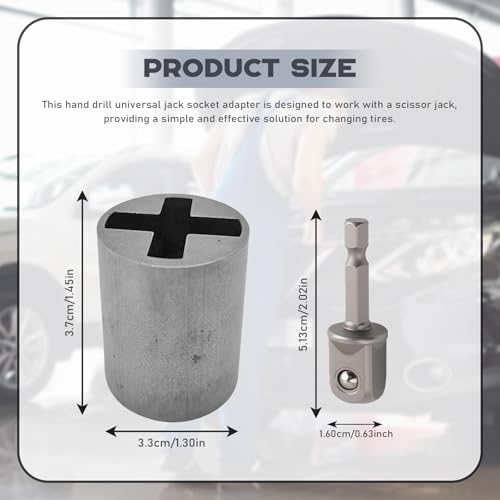 Scissor Jack Adapter, Universal Jack Socket Adapter for Hand Drill, for Scissor Car Jack, Easy Tire Change Tool with a 1/2 in Adapter Bit