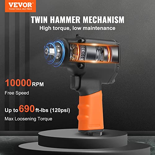VEVOR Air Impact Wrench, 3/8-Inch Drive Air Impact Gun, Up to 690ft-lbs Nut-busting Torque, Lightweight Pneumatic Impact Wrench for Auto Repairs and Maintenance - size: 3/8-Inch/690 ft-lbs