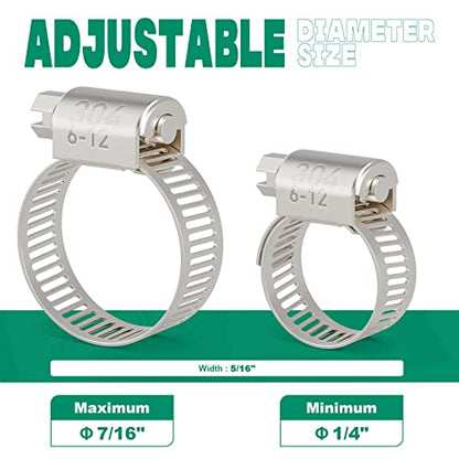 OURU 40PCS Hose Clamps Stainless Steel Adjustable 1/4"– 7/16"(6-12mm) Worm Gear Hose Clamp, Heavy Duty Metal Small Hose Clamps for Automotive, Pipe, Radiator Plumbing, Fuel Line - size: 1/4"-7/16" (6-12mm) 40PCS