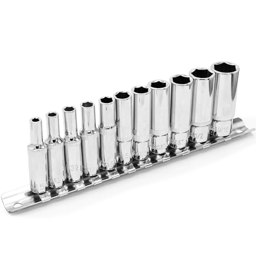 DAKCOS 11 Piece 1/4-Inch Drive SAE Deep Socket Set 5/32-9/16 Inch Lenth 50mm - size: 1/4"|SW 5/32-9/16 inch