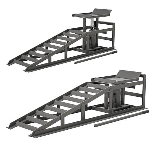 2 Pack Hydraulic Car Ramps, Rpuzonier 5T 11000lbs Low Profile Car Lift Service Ramps Truck Trailer Garage, Height Hydraulic Vehicle Ramps for DIY Repair Stores Auto Beauty Stores (Gray) - size: Gray