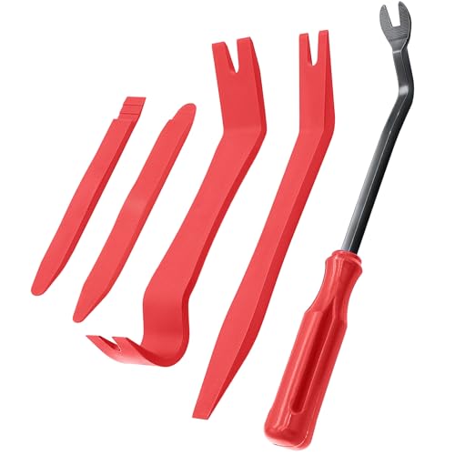 EldHus 5 Pcs Car Trim Removal Tool Kit Upholstery Tools, Auto Clip Removal Pry Tool for Door Dash Dashboard Panel Fastener Remover, Push Pin Puller Body Repair Tools, Red - color: red