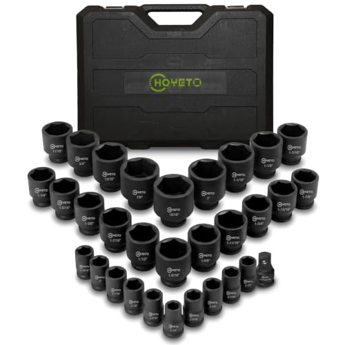 3/4" Drive Impact Socket Set, 31 Piece SAE 11/16" to 2-1/2", 6-Point Sockets Cr-Mo Alloy Steel for Auto Repair Rugged Construction, Storage Case - style: 31pcs