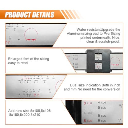 Wheel PCD Gauge, 4 5 6 8 Holes Wheel Rim Bolt Pattern Quick Measuring Tool, Lug Bolt Pattern Gauge Sliding Caliper, PCD Ruler Lugs Tool