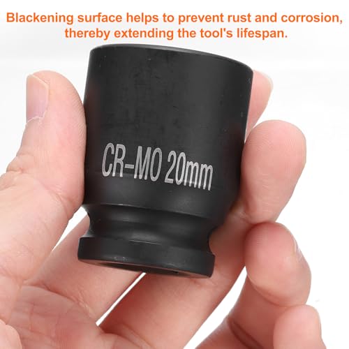 HARFINGTON 4 Point Square Socket 1/2" Drive 20mm Metric Square Impact Socket CR-MO Blackening Standard Wheel Sockets Pneumatic Socket Tool for Auto Repair Mechanical Maintenance Home Use - size: 20mm