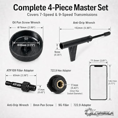 4PCS Transmission Fill Tool and Oil Filler Connection fit for Mercedes Benz 9G-Tronic Gearboxes 725, Oil Filing Adapter Oil Filing Tool, OEM W725589029000 W725589009000, 722.9 Fluid Change Kit