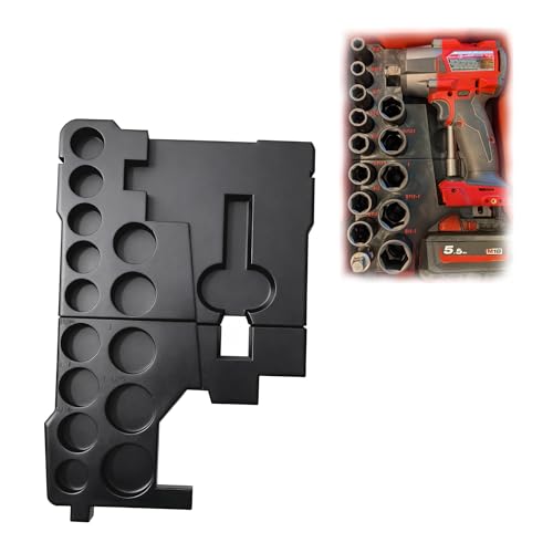 Impact Wrench Organizer Insert Compatible with Milwaukee Packout, Fits M18 Fuel 1/2" Wrench & 16-Piece Socket Set | Anti-Rattle Tool Tray (Black)