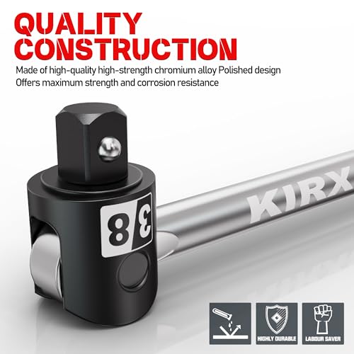 17.5-Inch 3/8” Drive Breaker Bar, Heavy Duty Extension Breaker Bar, 250° Rotatable Head, Premium Chromium Molybdenum Steel, Mechanical Work, Automobile and Motorcycle Maintenance and Repair - size: 3/8" 17.5 in