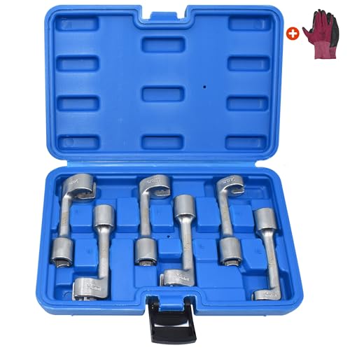 1/2" Dr Injection Line Socket Wrench Set, 6pc 12pt Diesel Fuel Line Socket Set, L-Type Injection Line Socket with 12 14 16 17 18 19mm Wrenches, Fuel Line Dismantling Removal Tool
