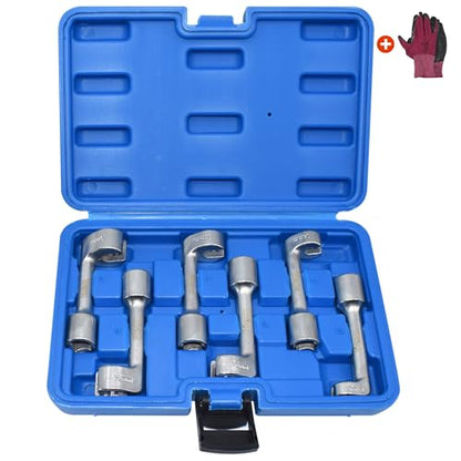 1/2" Dr Injection Line Socket Wrench Set, 6pc 12pt Diesel Fuel Line Socket Set, L-Type Injection Line Socket with 12 14 16 17 18 19mm Wrenches, Fuel Line Dismantling Removal Tool